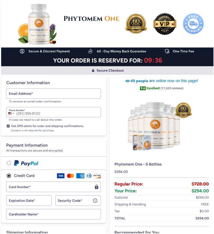 Secure PhytoMem One online ordering process